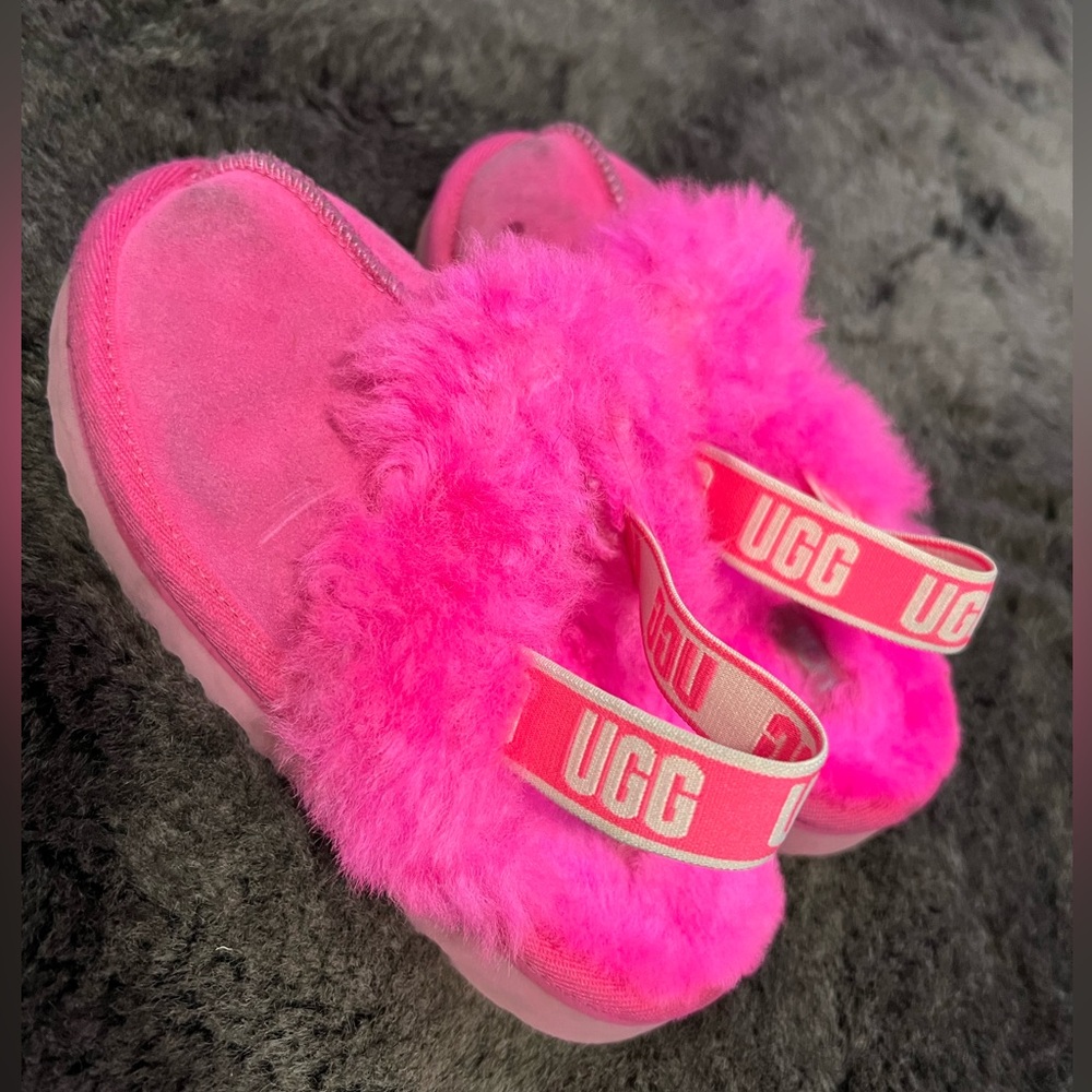 UGG Pink Fluffy Slippers Girls Size 11